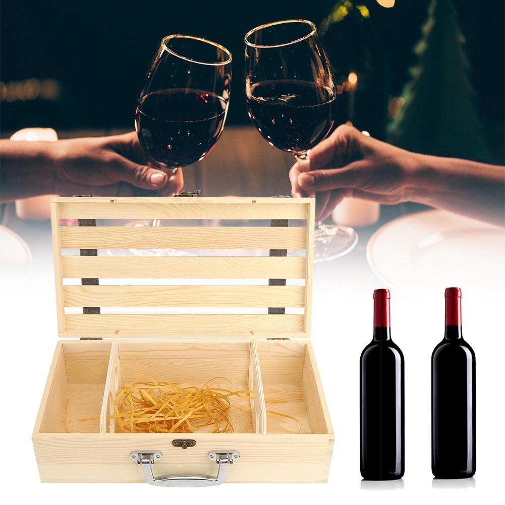 Wood Red Wine Box Hollow Out Straight Bar Wine Gift Box Container for 2 Bottles of Wine