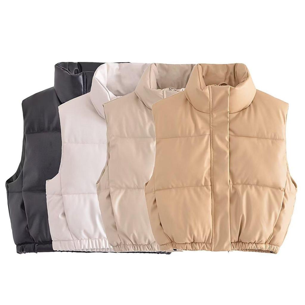 Y2K осенне-зимняя куртка, пальто, женская короткая куртка из искусственной кожи, однотонный хлопковый жилет