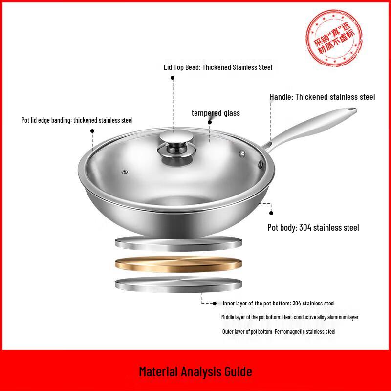 MAXCOOK 30cm 304 Stainless Steel Stir-fry Wok