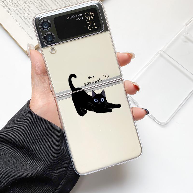 Забавный Черный Кот Модный Чехол для Телефона Samsung Galaxy Z Flip 3 4 5 6 7 Жесткий Складной Z Flip4 Прозрачный ПК Чехол-Защита Подарок
