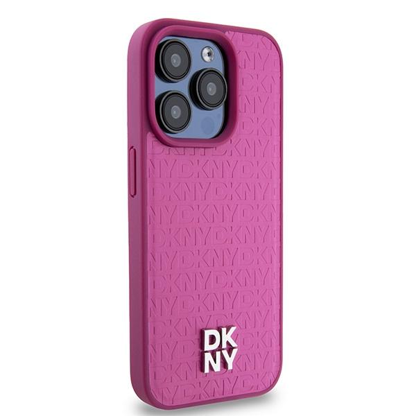 DKNY DKHMP15LPSHRPSP iPhone 15 Pro 6.1" pink hardcase Leather Monogram Pattern Metal Logo MagSafe