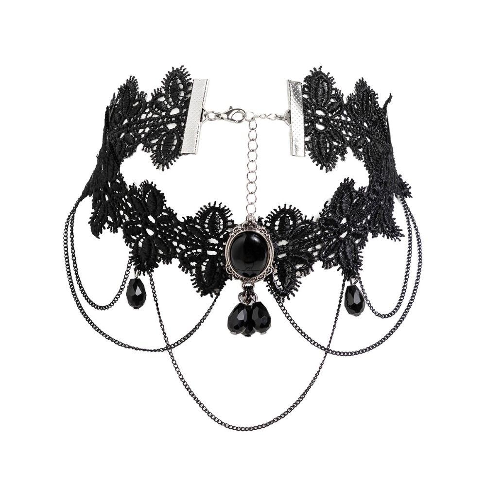 Water Droplet Shaped Lace Black Lace Pendant Choker Black Lace Chain Jewelry Girls Gifts