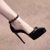 Модные черные туфли на высоком каблуке, элегантная светская львица, острый носок, тонкий каблук, сексуальные профессиональные, универсальные, сандалии с закрытой пяткой