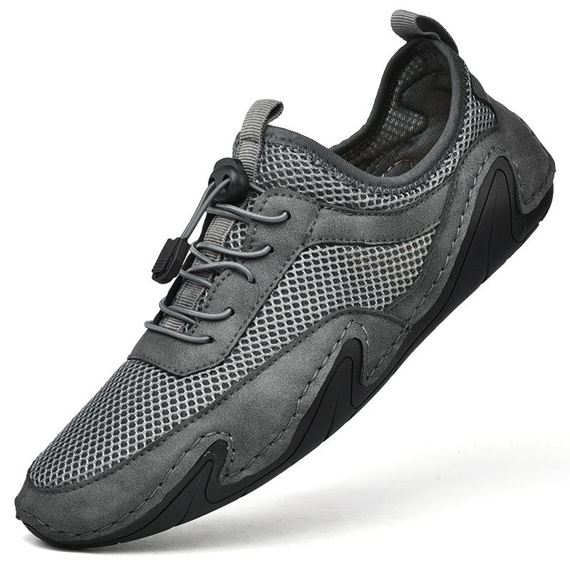 Весна и лето Новые мужские повседневные туфли для вождения с мягкой подошвой из кожи Летние дышащие кроссовки с сетчатой поверхностью