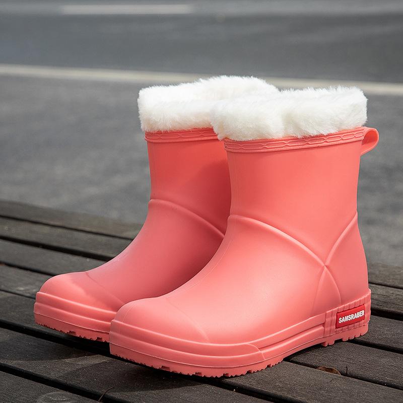 Женские новые водонепроницаемые короткие сапоги-трубы для взрослых, нескользящие, бархатные, теплые, резиновые сапоги