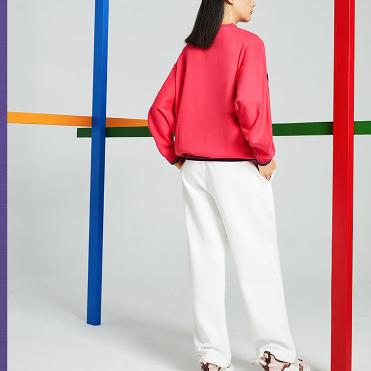 Li Ning Casual Loose Big Letter Sports Round Neck Pullover Sweatshirt Women Sweatshirt Tree-Plum-Red AWDQ598-2