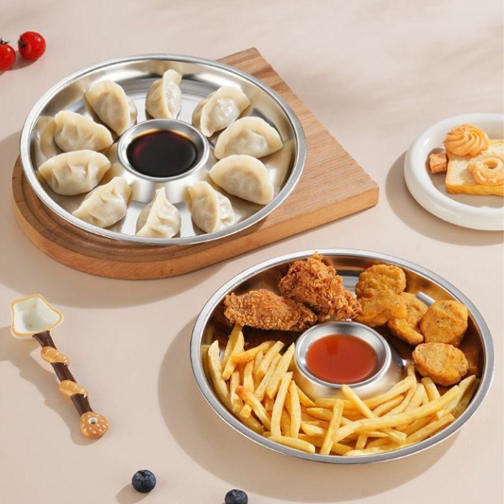 Stainless Steel Dumpling Plate Circular Shape Convenient French Fries Plate Drop-proof Tableware Seasoning Platter Kitchen Use
