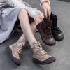 Hollow-out Breathable Retro Short Boots Genuine Leather Thick Soled Women's Shoes