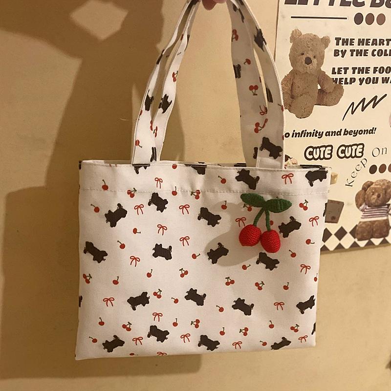 Милый котенок, принт вишенки, сумка-тоут из парусины, большая вместимость, дорожная, портативная, сумка для хранения мелочей, женская, для поездок на работу, на плечо, подарок