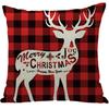 Merry Christmas Pillow Cover Santa Elk Printed Cushion Cover Linen Check Cushion Christmas Decoration