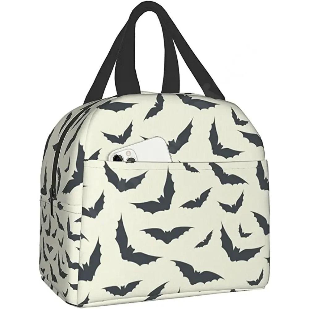 Сумка для ланча «Летучие мыши на Хэллоуин», многоразовая коробка для ланча, водонепроницаемая термосумка Bento, сумка-холодильник для ланча для женщин, изолированная сумка