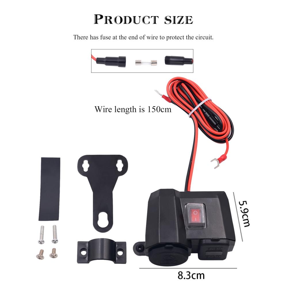 Auto Waterproof Socket 12v Motorcycle Lighter 5v 21a Dual Usb Phone Charger Power Adapter With Voltmeter Mount On Handlebar For Phones And More