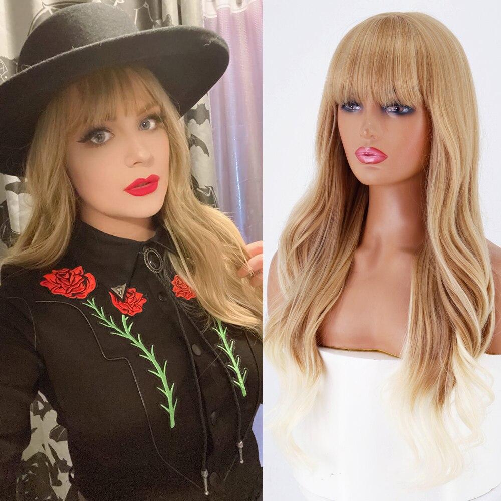 LISI HAIR Длинные коричневые блондинистые волнистые синтетические парики с челкой, парики из натуральных волос для женщин, термостойкий повседневный парик для косплея