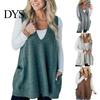 Women Sleeveless Knitwear Sweater V-neck Solid Color Knitting Vest with Everyday Commuting Style Pockets Ribbed Trim Loose Fit Mid-length Casual Top