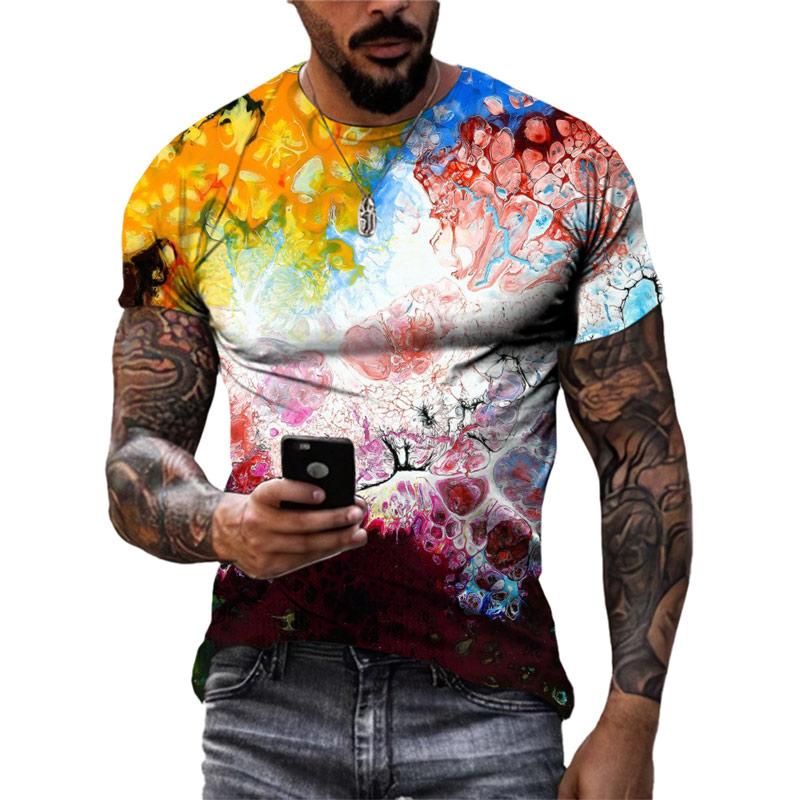 Летняя новая модная мужская футболка с цветным граффити, 3D трендовая индивидуальная футболка в стиле хип-хоп с принтом Харадзюку, футболки с круглым вырезом и короткими рукавами, топы