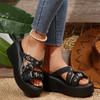 Модные туфли-клинья с металлической цепочкой для женщин, панк-сандалии на массивной платформе с перекрещенными ремешками, летние удобные шлепанцы на толстой подошве, не скользящие