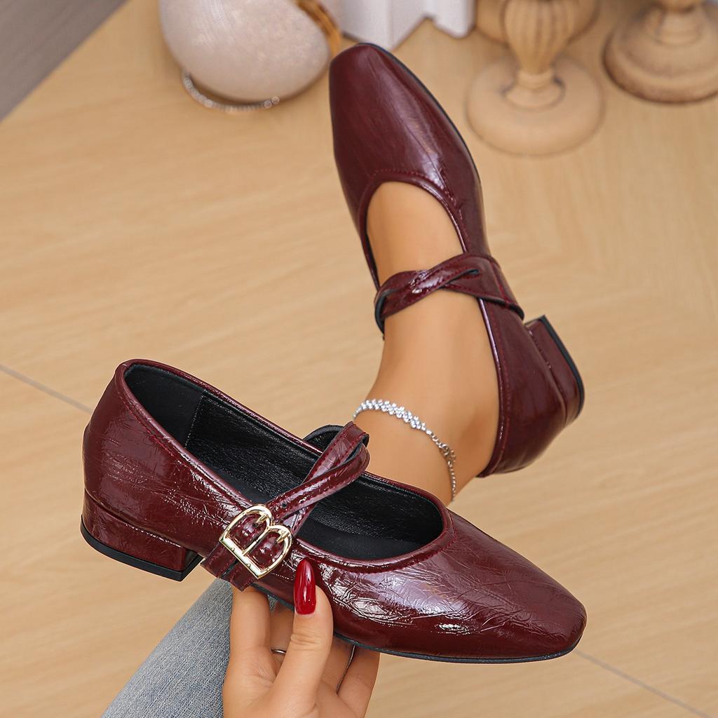 Spring Brand Designer Solf Leather Square Toe Buckle Strap Women Pumps Sandals Low Heels Party Dress Shoes
