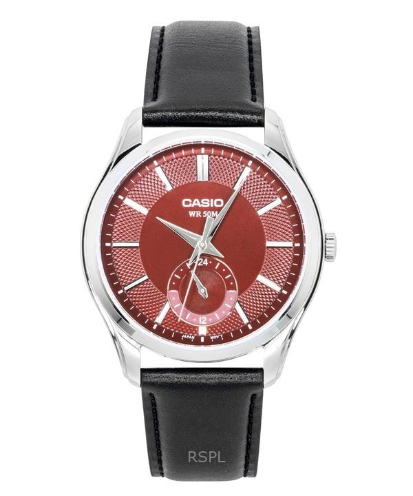 Casio Аналоговые Мужские Часы MTP-B315L-4AV с Кожаным Ремешком и Красным Циферблатом, Кварцевые