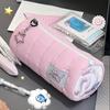 Розовый чехол-карандаш в рулоне для полотенец Kawaii, мягкая сумка для хранения ручек, косметичка, мультяшная большая вместимость, студенческие канцелярские принадлежности, школьные принадлежности