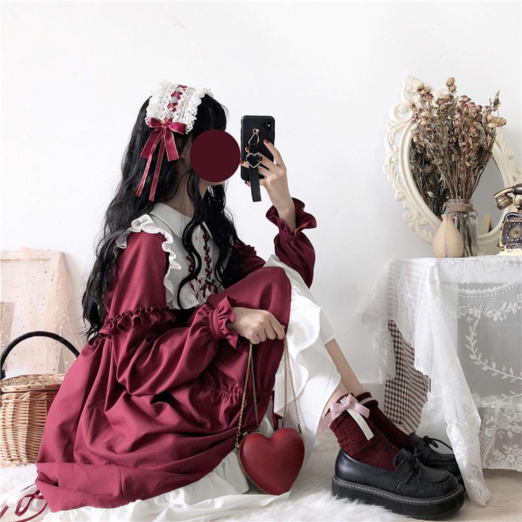 Lolita Long Sleeve Lolita Dress Cosplay Gothic Lolita Mori Girl Cute Girls Ruffles Lady Casual Wear Christmas Halloween Costume Lady Head Dress