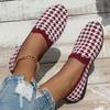 2025 Round Toe Flat Shoes Female Shallow Mouth Sports Footwear Womens Plus Size Walking Knitting Sandals Plaid Print Loafers