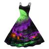 Women Halloween Print Off Shoulder Punk Vintage Dress Sleeveless Spaghetti Strap Fit and Flare Midi Dress for Party
