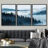 3 Piece Nature Wall Art Fog Mist Pine Tree Mountain Forest Landscape Canvas Print Modern Poster for Bedroom Home Decor