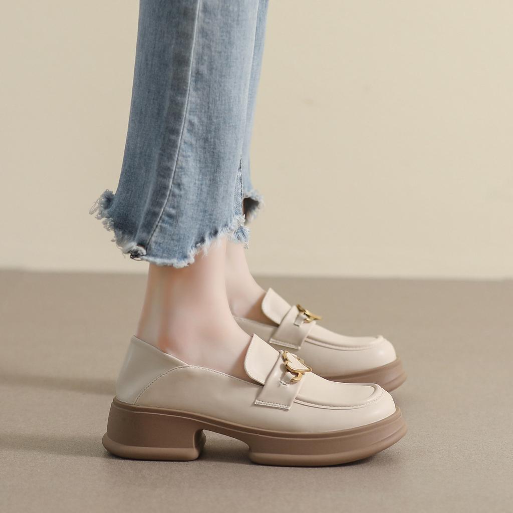 Weiwei Girl 158-2 Platform Loafers Women's Retro One-pedal Small Leather Shoes Small College Style Single Shoes Women