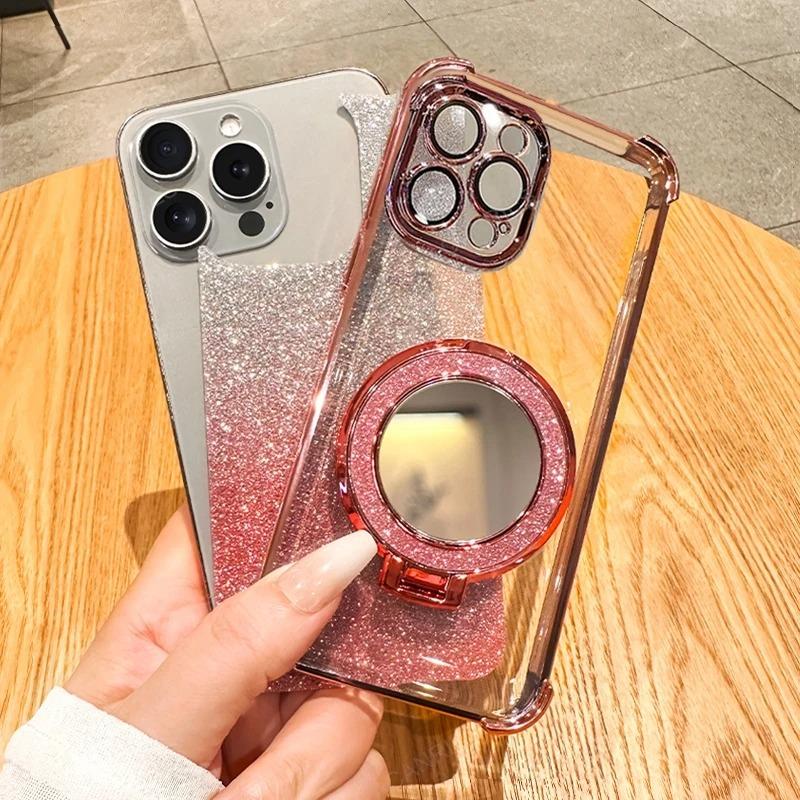 For Xiaomi Mi 14 Pro 15 13 T 12 14t 5G 13t 12t 12x 11i Four Corner Anti-shock Plating Case Mi14t Mi13t Makeup Mirror Stand Cover