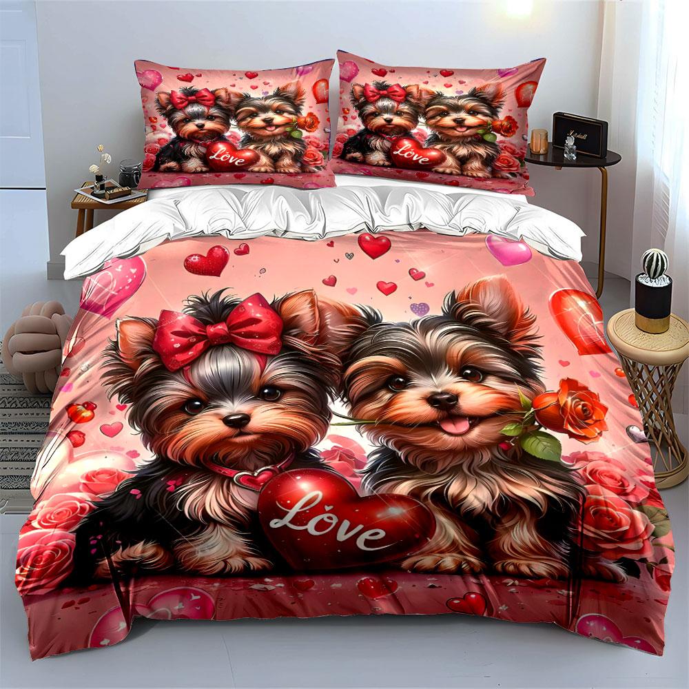 "Romantic Puppy Gift Set Design" Exquisite three-piece bedding set gift for kids and adults