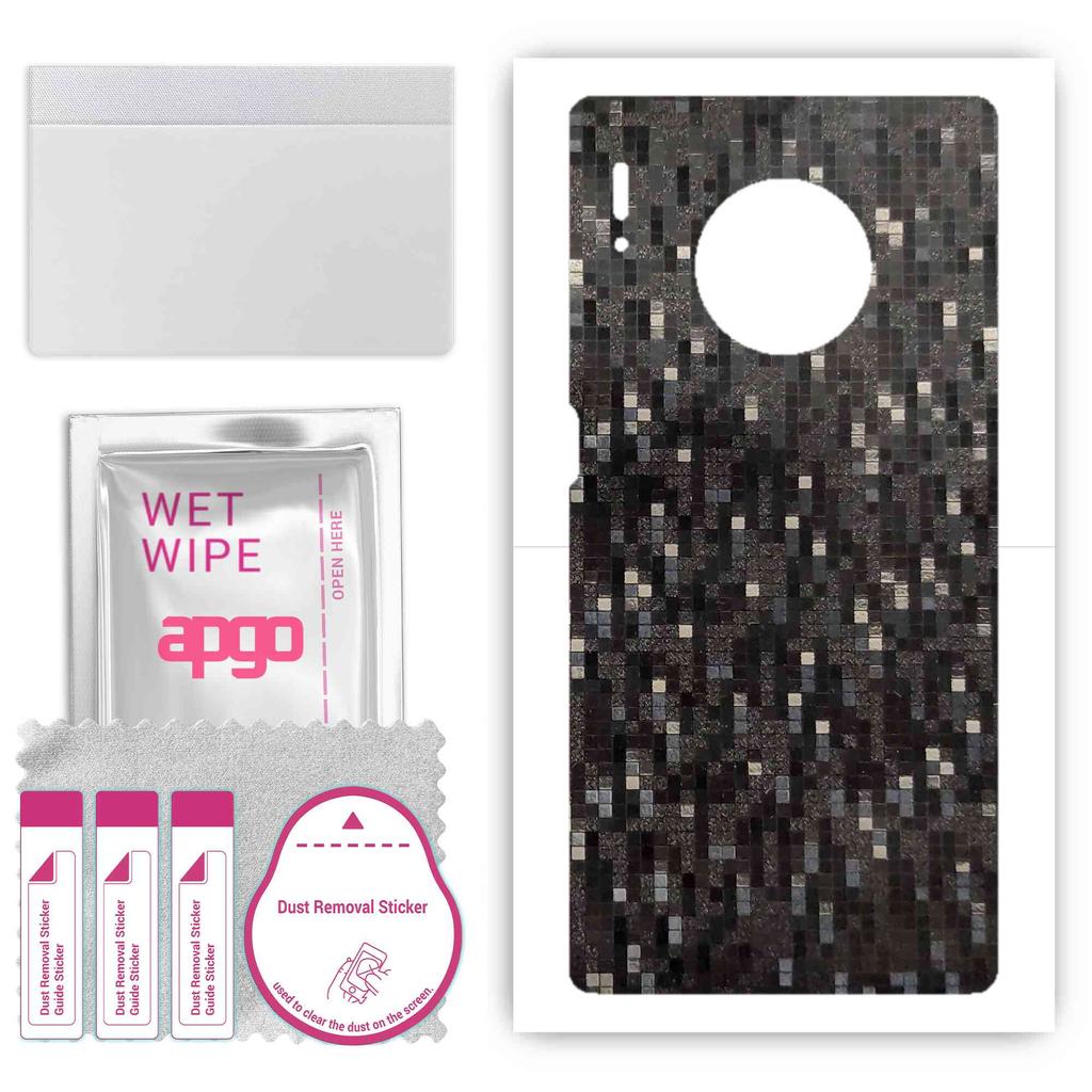 apgo Protective Skin Sticker for the back compatible with Huawei Mate 30 Pro, Wrap Film, Foil, Vinyl - Pattern Carbon Black Pixel