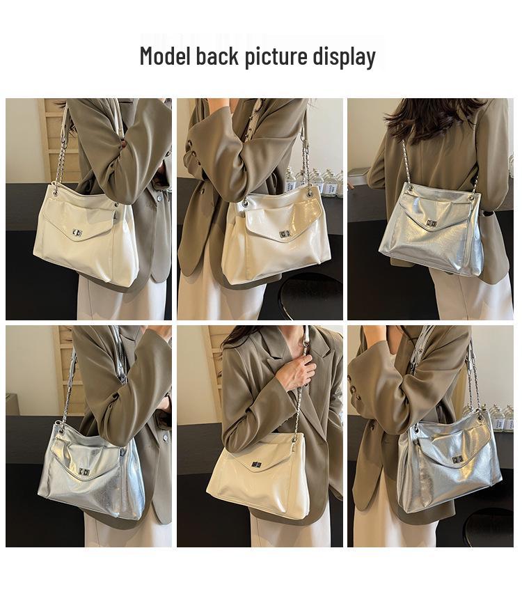 Женская мягкая лакированная сумка-тоут из искусственной кожи с цепочкой и отделениями - Мода весна/лето 2024