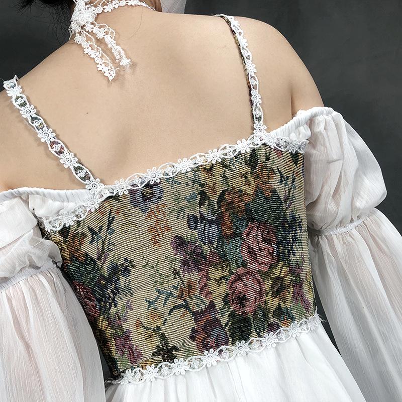 Женский французский ретро кружевной боди-корсет на завязках