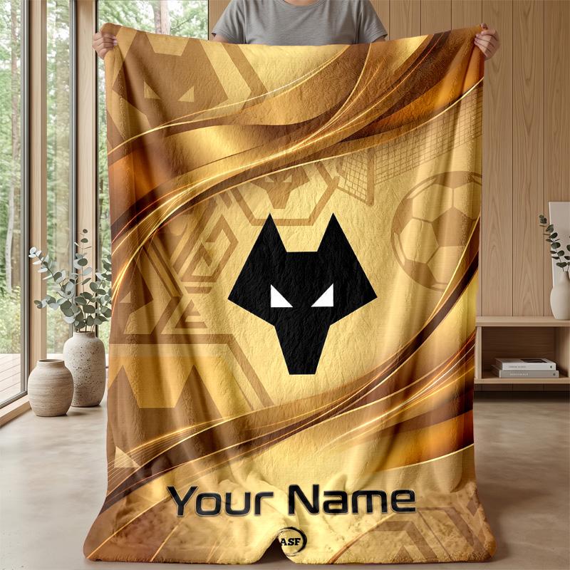 Custom Text Flannel Throw Blanket, Lightweight Cozy Bed Sofa BlanketWolverhampton Wanderers Football