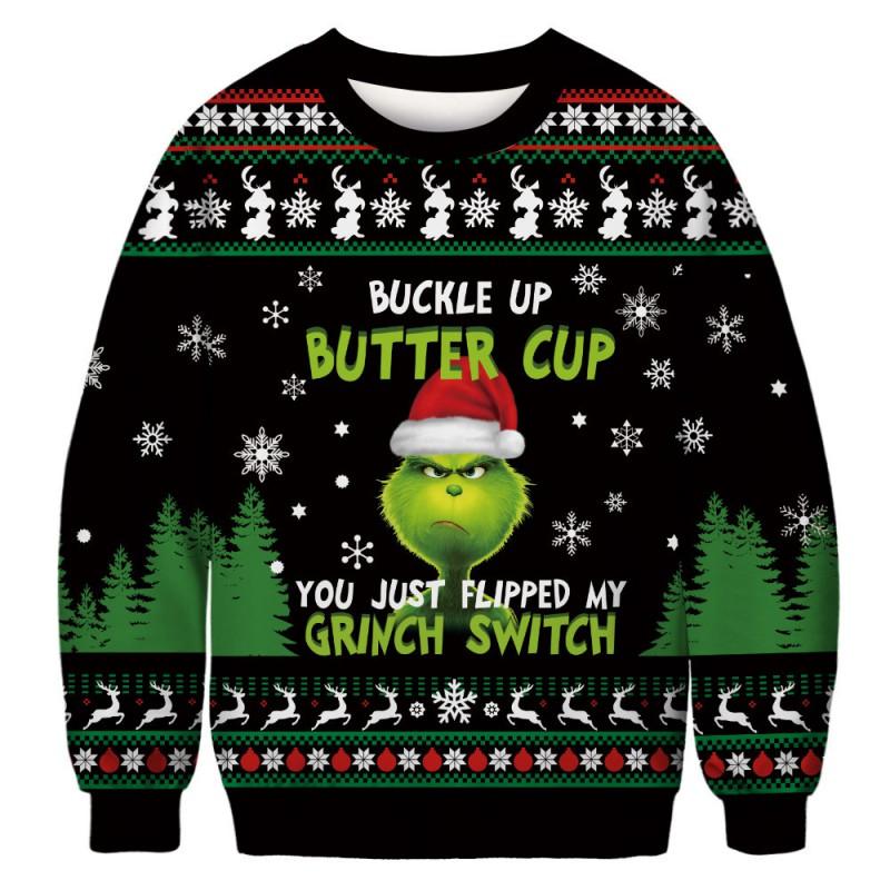 Grinch Christmas Cartoon Hoodie Unisex Long Sleeve Crewneck Sweatshirt Teens Casual Print Top