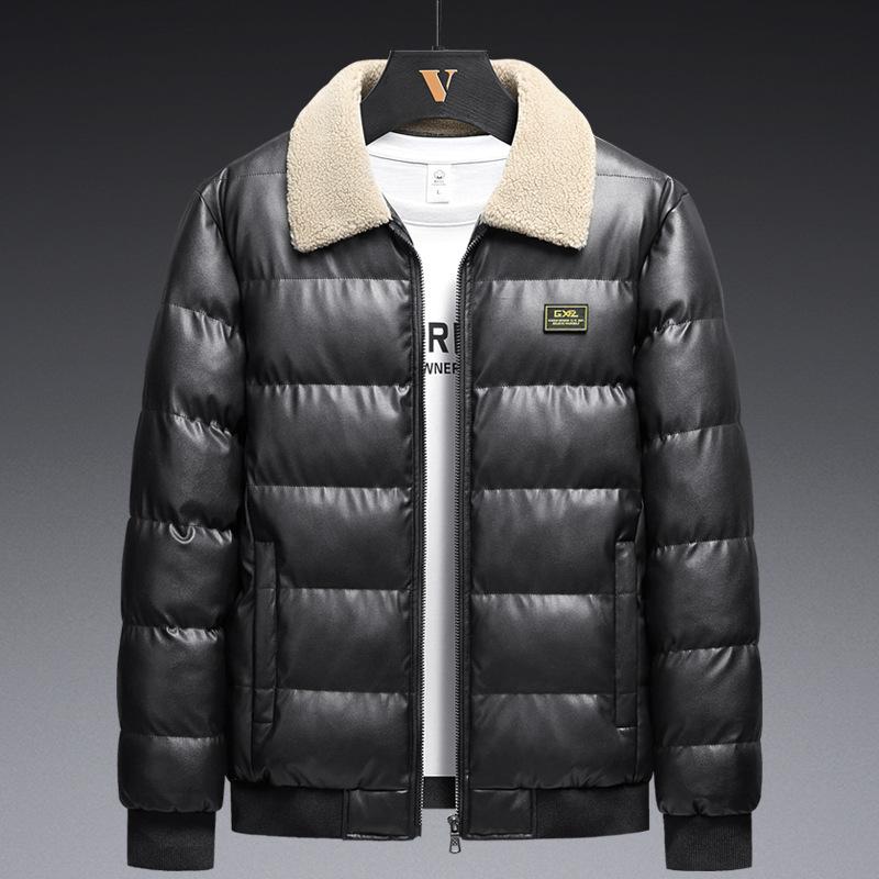 Men's Winter Casual Thicken Jacket Windproof Breathable Warm Coat Solid Color Long Sleeve Zip-Up Jackets Plus Size for Male