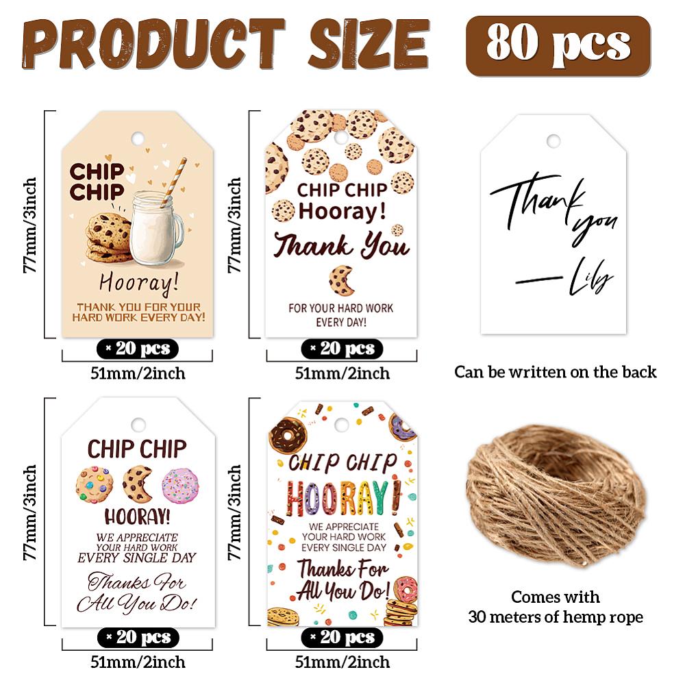 1set 80pcs 4 styles Printed Paper Thank You Gift Tags Rectangle 7.7x5.1cm Hole: 5mm 20pcs/style