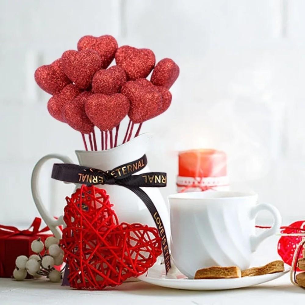 10 шт. Многоразовые блестящие сердечки на палочке DIY Пенопластовая ваза Палочка-пика Цветочная композиция Топпер для торта Декор для десертного торта