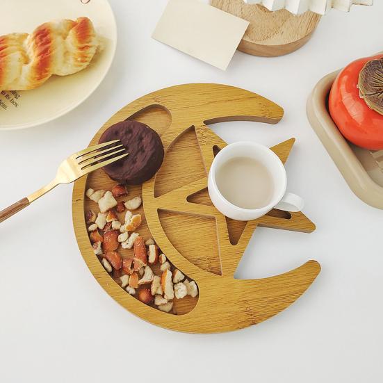 Wooden Dessert Tray Moon Star Serving Plate Wood Tray for Home Garden Coffee Table Cutlery Plates Organizer Jewelry Holder Snack Fruit Server