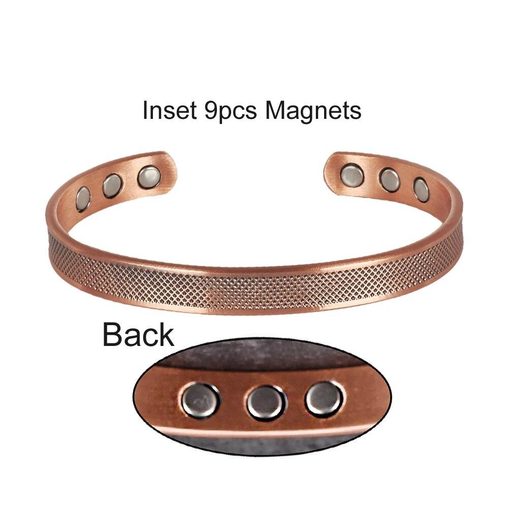 Ikuinen Pure Copper Magnetic Bracelets Adjustable 8mm Wide High Magnet Open Cuff Bangle Vintage Jewelry Resizable