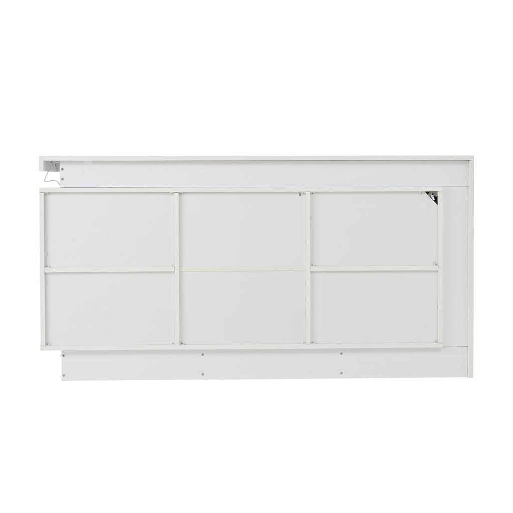 140*35*72cm Sideboard, Chest of Drawers for Bedroom, Living Room, with 3 Drawers, Adjustable Shelves and 2 Doors, High Gloss Cabinet with LED, White