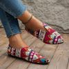 Spring and Autumn Women Flats Shoes Casual Loafers Print Random Walking Pointed Toe Canvas Retro V-neck Women Shoes
