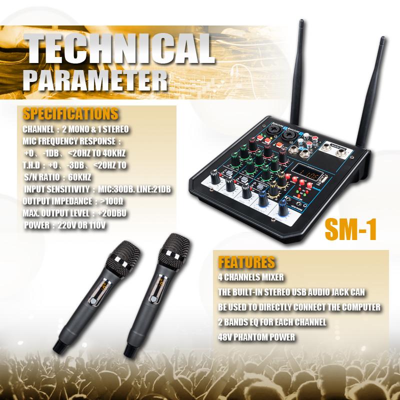 4-канальная аудио DJ-микшерная консоль с Bluetooth-микшером, UHF-беспроводным микрофоном для домашнего караоке, сцены, студии