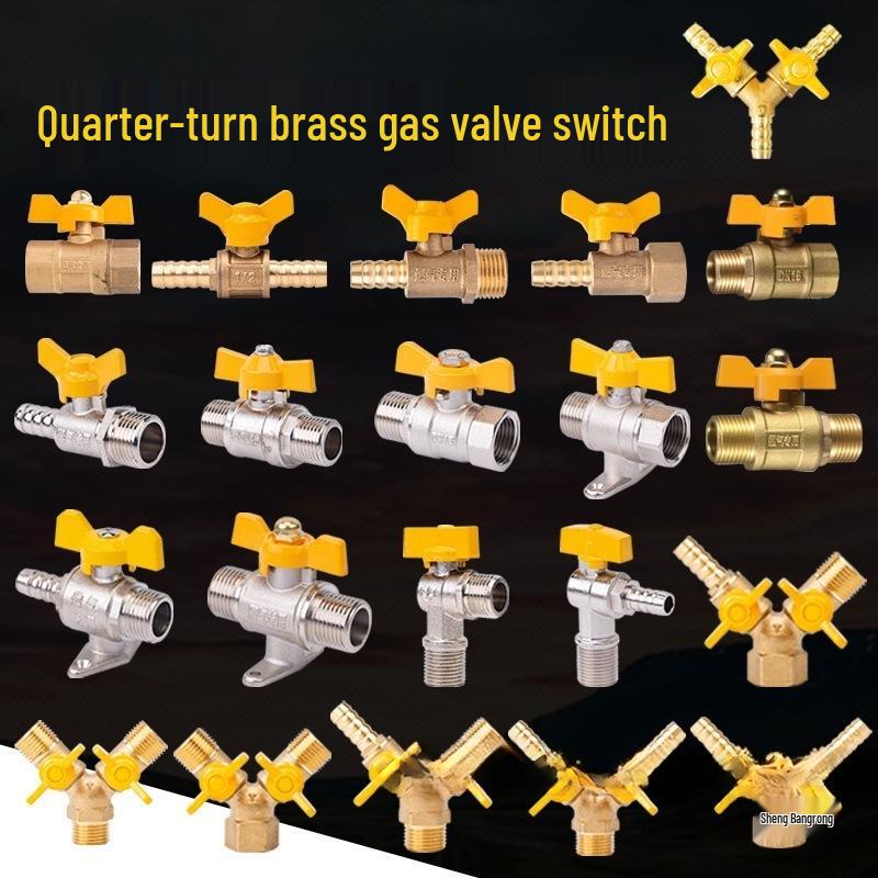 Thickened All-Copper 4-Point Natural Gas Ball Valve with Internal/External Thread and Single Nozzle Tee Switch