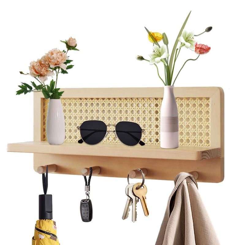 Плетеная настенная полка Подвесные деревянные полки в стиле бохо Настенный крючок Фермерский декор Деревенский настенный органайзер Книжные полки с крючками