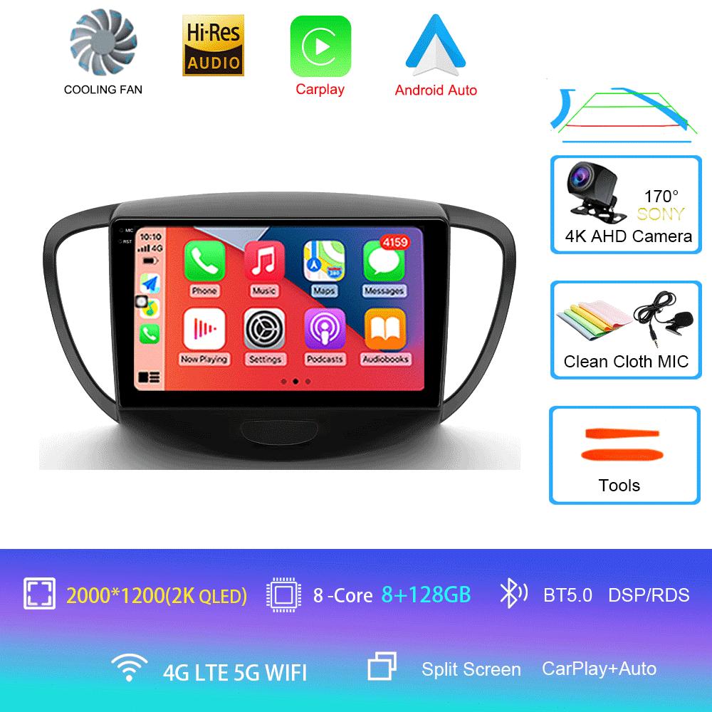 Автомагнитола Android 14 Carplay Auto Для Hyundai I10 2007 - 2013 GPS Регистратор Мультимедийный видеоплеер 4G+WiFi DSP
