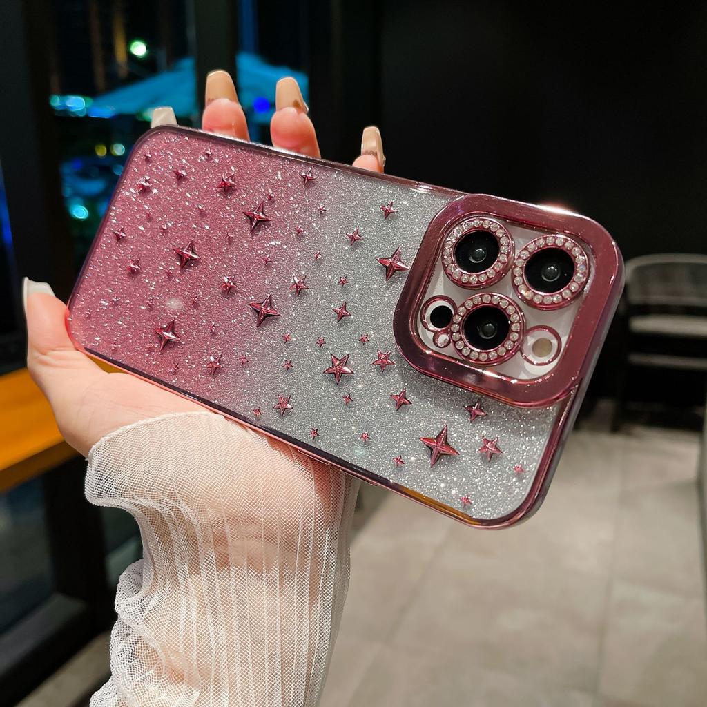 Подходит для iPhone 14 с градиентным блеском и чехлом для телефона с объективом, инкрустированным бриллиантами, Apple 15 3D сложный защитный чехол из ТПУ 13pro