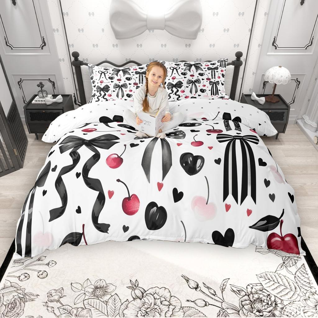 Комплект пододеяльника в стиле принцессы Homewish, Розовый комплект постельного белья с лентами и бантами, Комплект пододеяльника с бантами для девочек