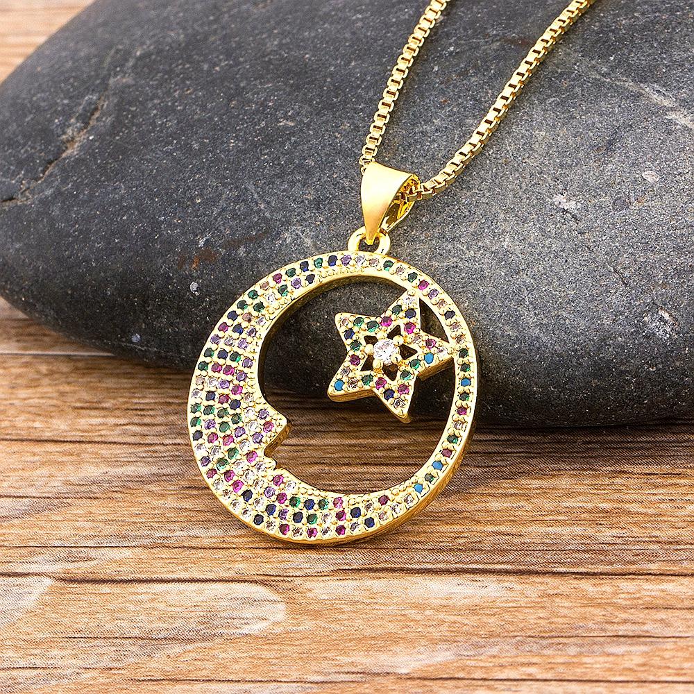 Nidin New Design Top Quality Copper CZ Colorful Star Pendant Necklace Chain Charm Rhinestone Women Female Necklace Jewelry Gift