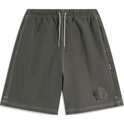 Li Ning Удобные Свободные Простые Шорты с Письменным Принтом и Завязками, Мужские Шорты Серые AKSU443-5